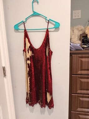 Red and Cream Sequin Slip Dress free people